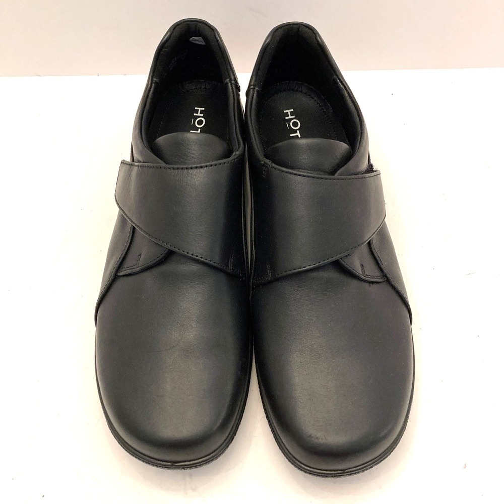 Hotter Sugar II Shoes Womens 11 Wide EXF Hook Loop Close Monkstrap Black Leather